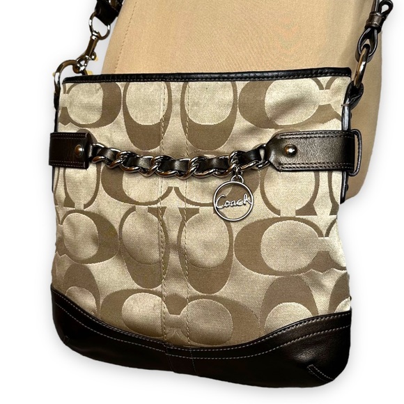 Vintage Coach Signature Chain Duffle Crossbody Shoulder Bag Convertible Tan - Picture 17 of 17